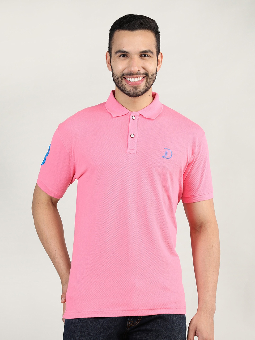 

PORTBLAIR Men Pink Polo Collar Slim Fit T-shirt