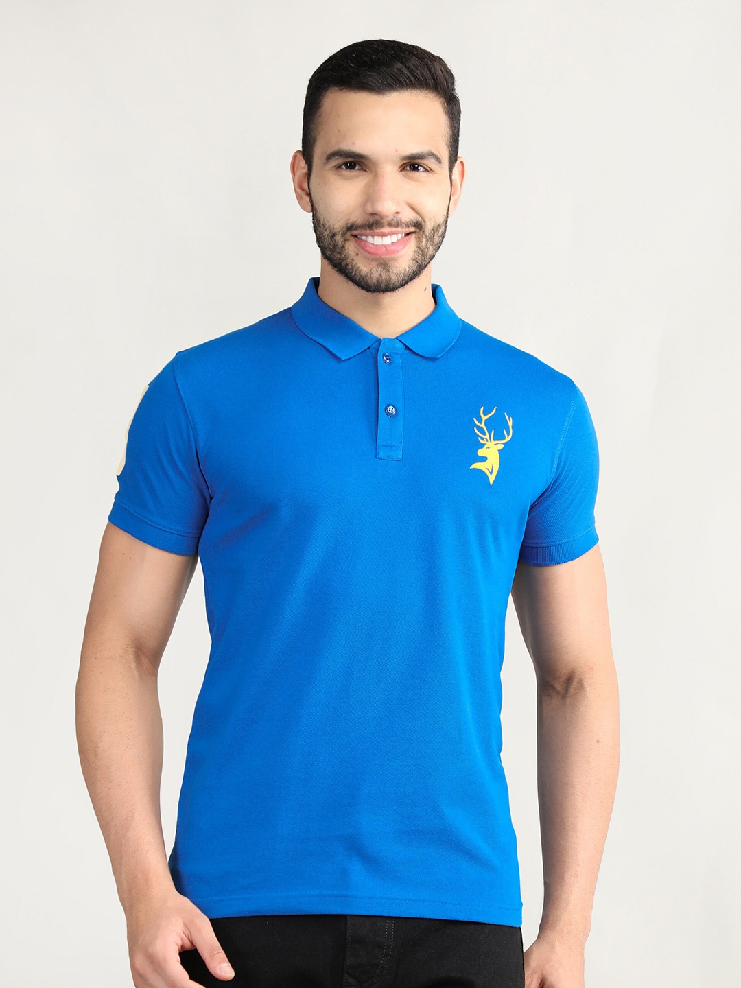 

PORTBLAIR Men Blue Polo Collar Slim Fit Cotton T-shirt