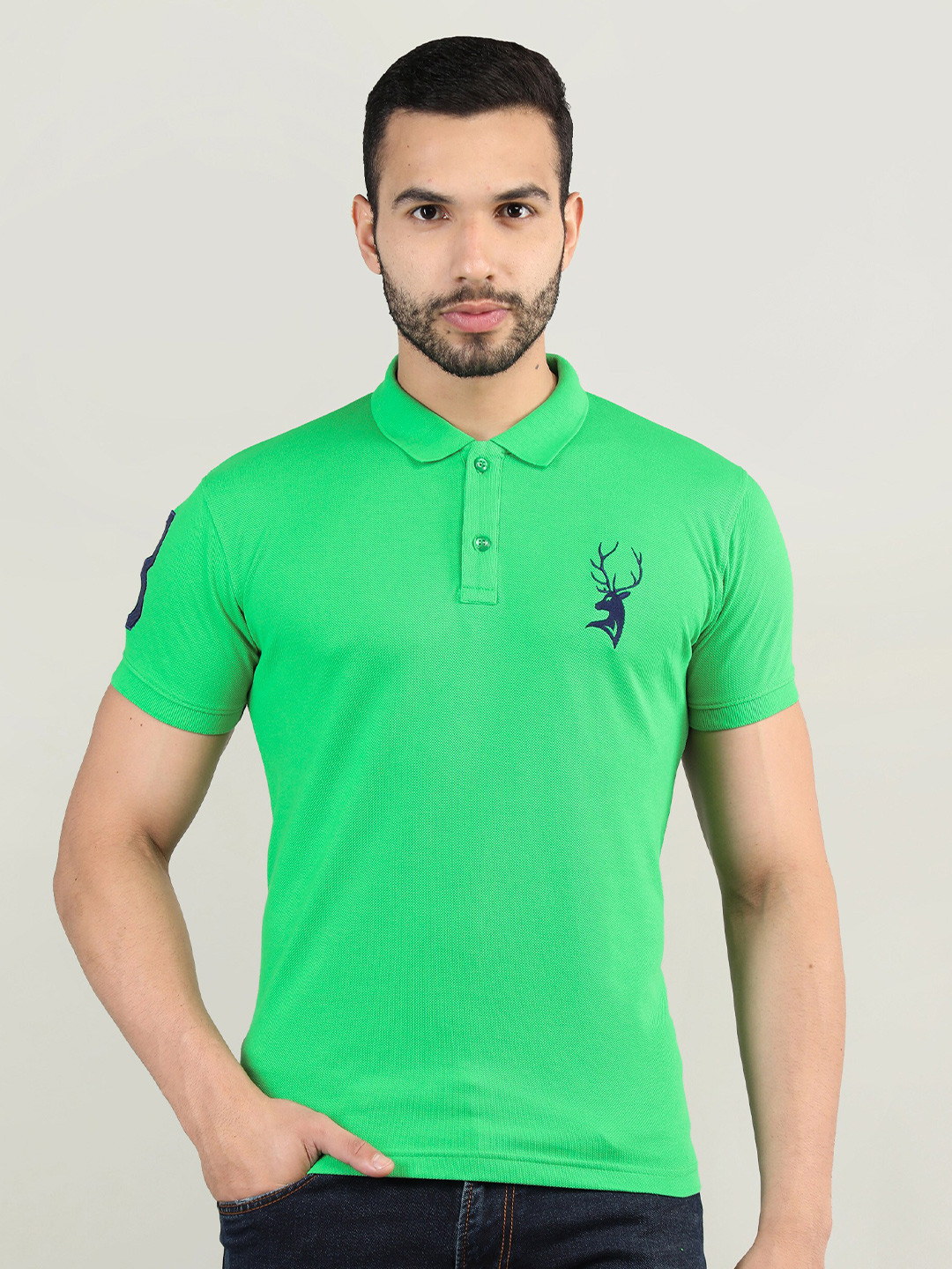 

PORTBLAIR Men Green Polo Collar Slim Fit Cotton T-shirt