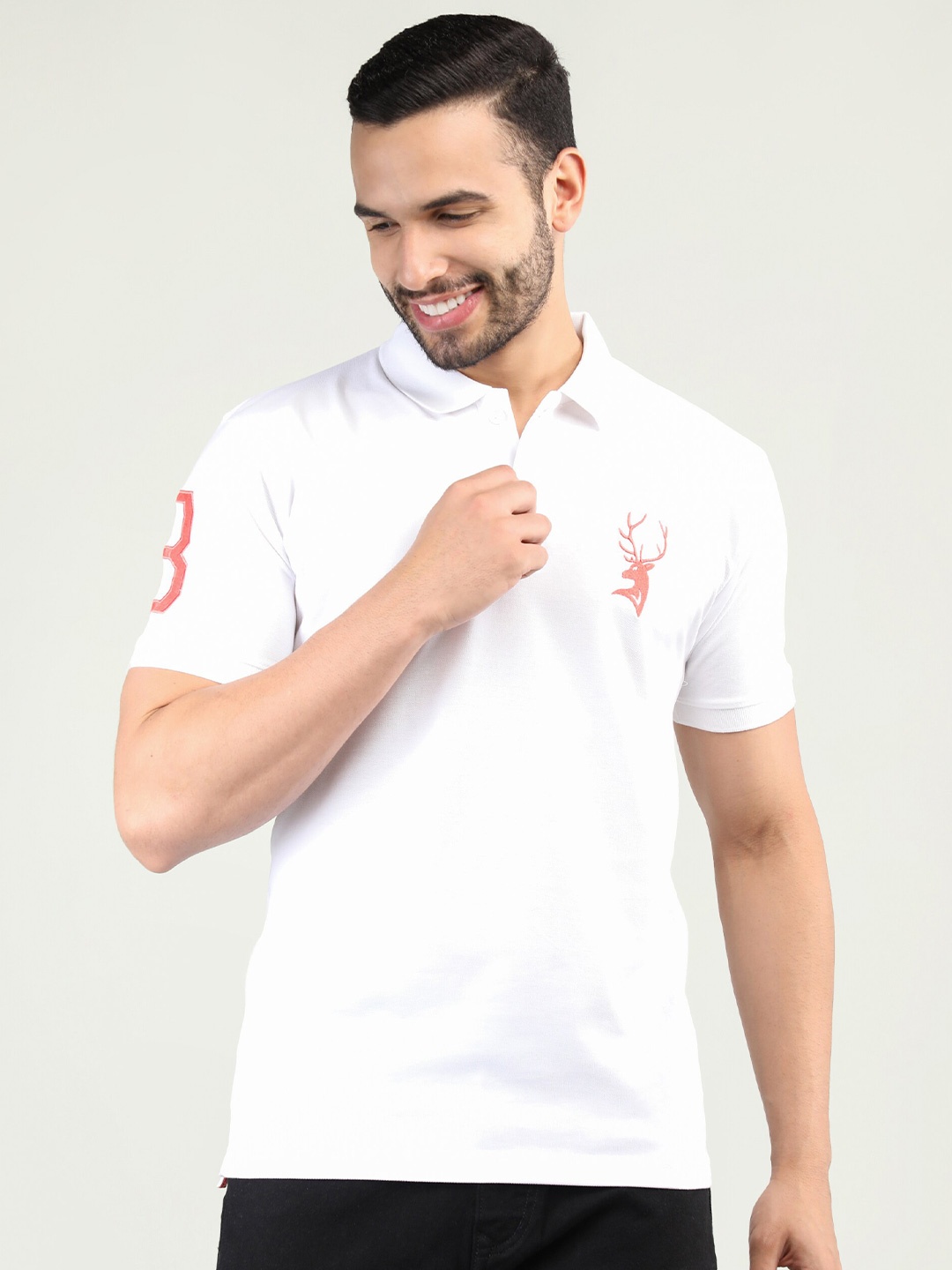 

PORTBLAIR Men White Polo Collar Slim Fit T-shirt