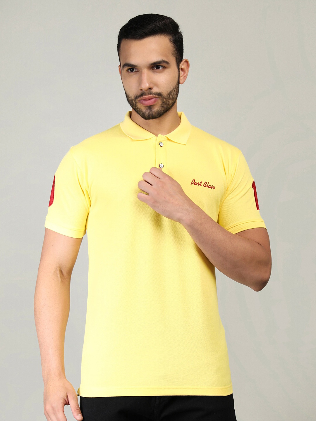 

PORTBLAIR Men Yellow Polo Collar Slim Fit Cotton T-shirt