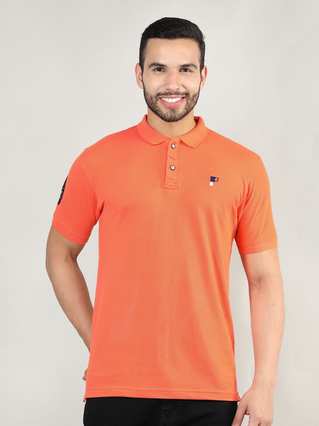 

PORTBLAIR Men Orange Polo Collar Slim Fit Cotton T-shirt