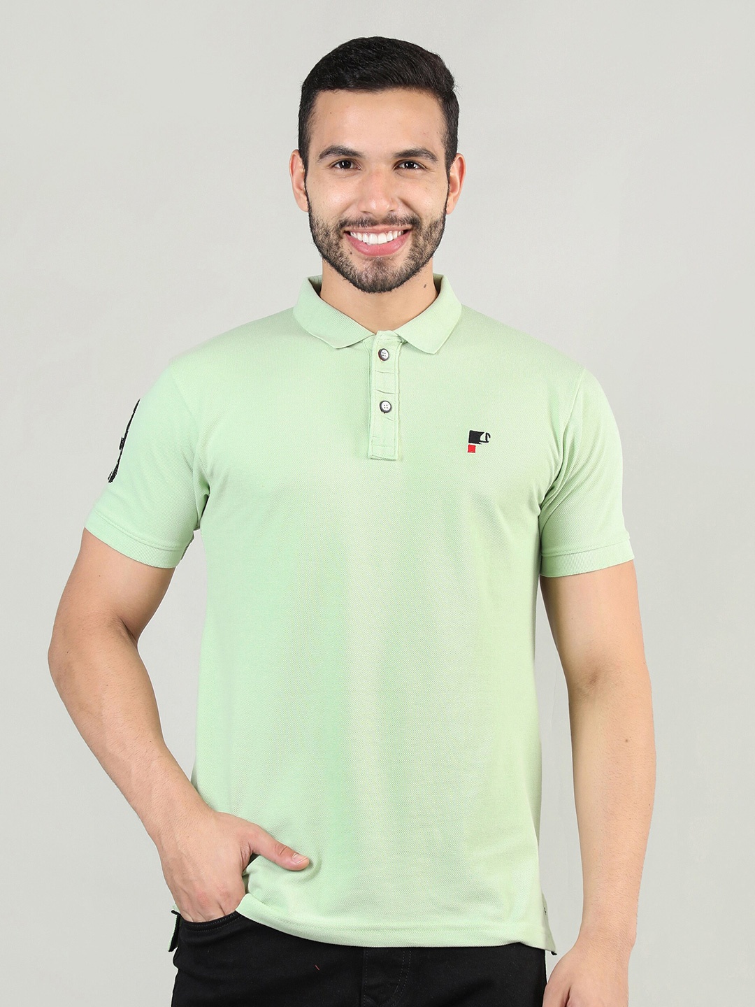 

PORTBLAIR Men Lime Green Polo Collar Slim Fit Cotton T-shirt