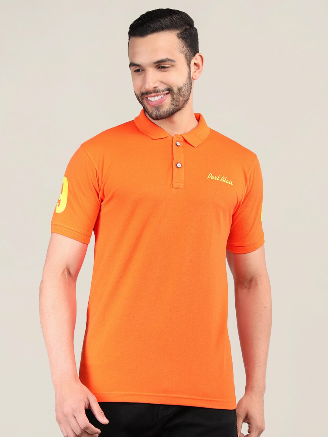

PORTBLAIR Men Orange Polo Collar Slim Fit T-shirt
