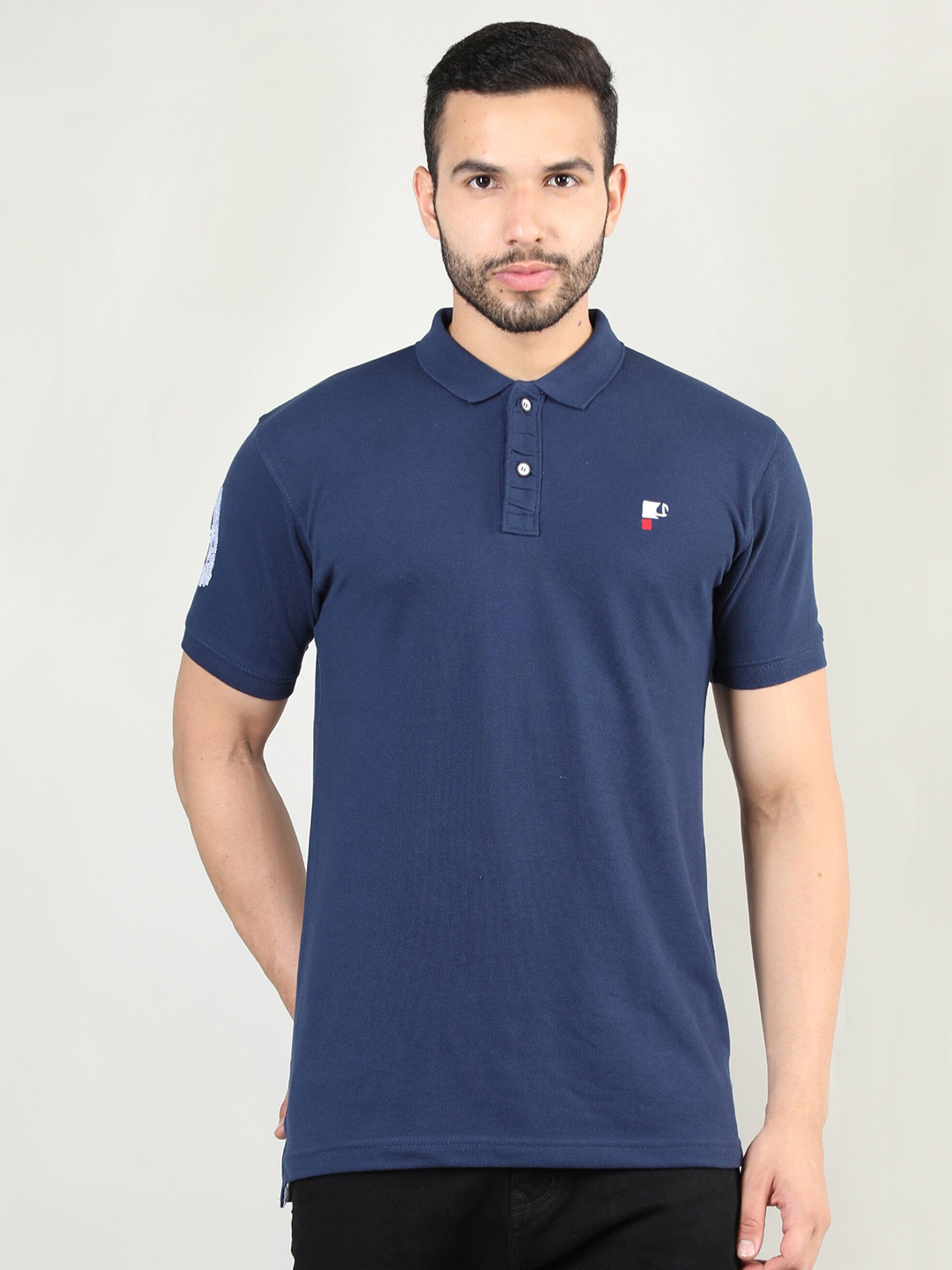 

PORTBLAIR Men Navy Blue Polo Collar Slim Fit T-shirt