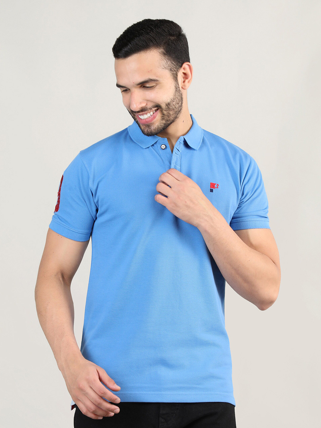 

PORTBLAIR Men Blue Polo Collar Slim Fit Cotton T-shirt