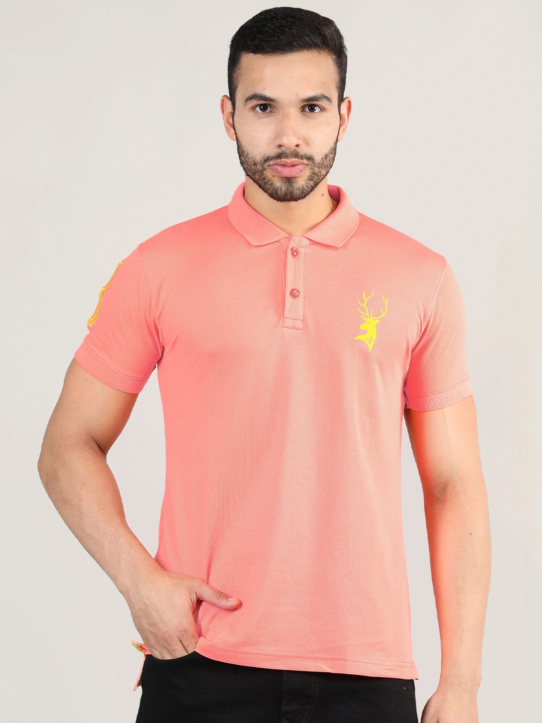 

PORTBLAIR Men Orange Polo Collar Slim Fit T-shirt