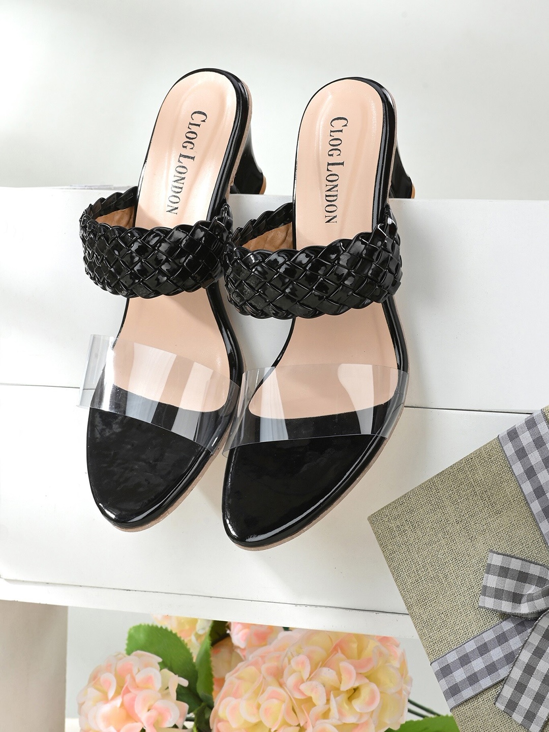 

CLOG LONDON Women Black Woven Design Block Heels