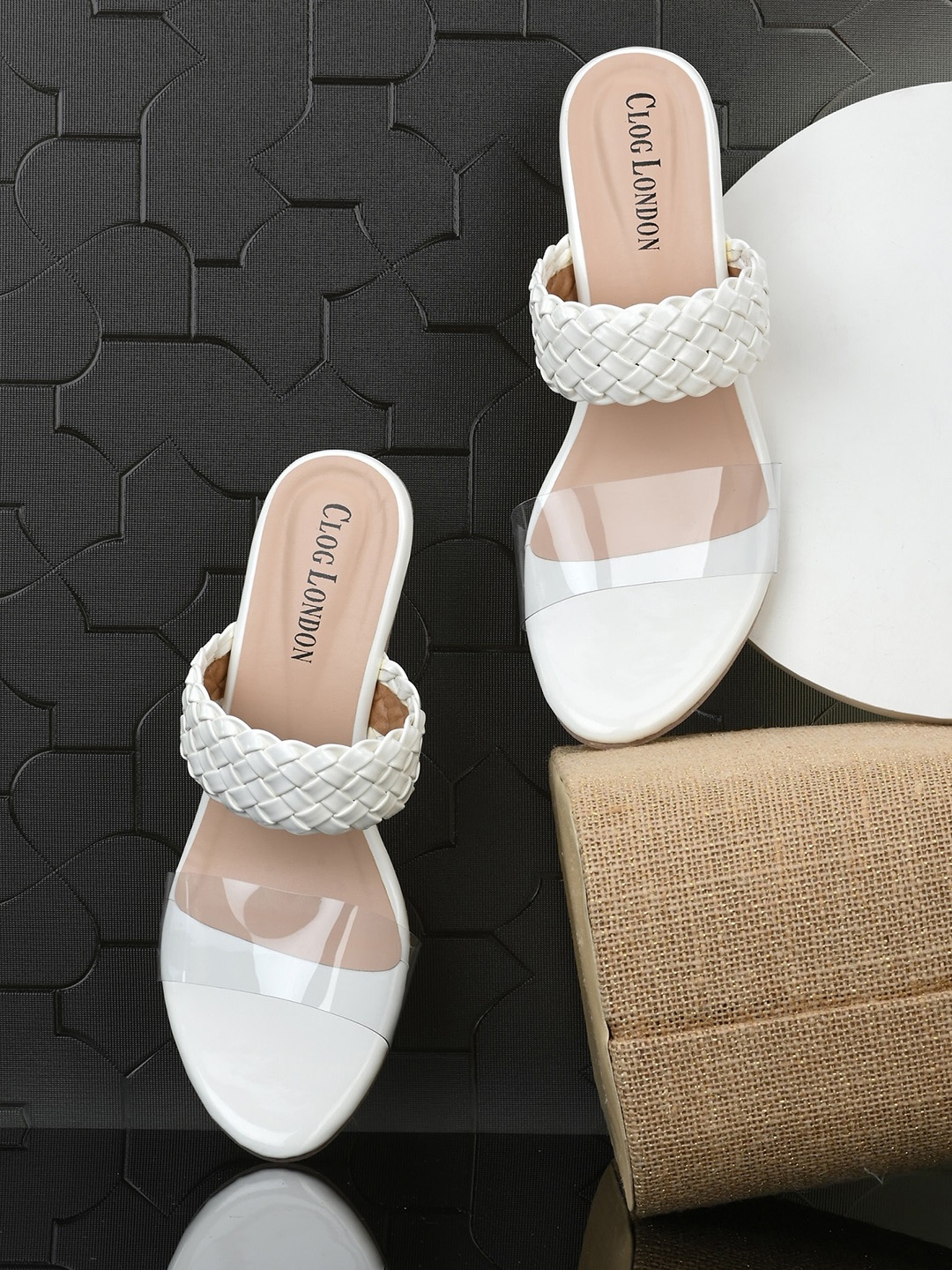 

CLOG LONDON Women White Woven Design Block Heels