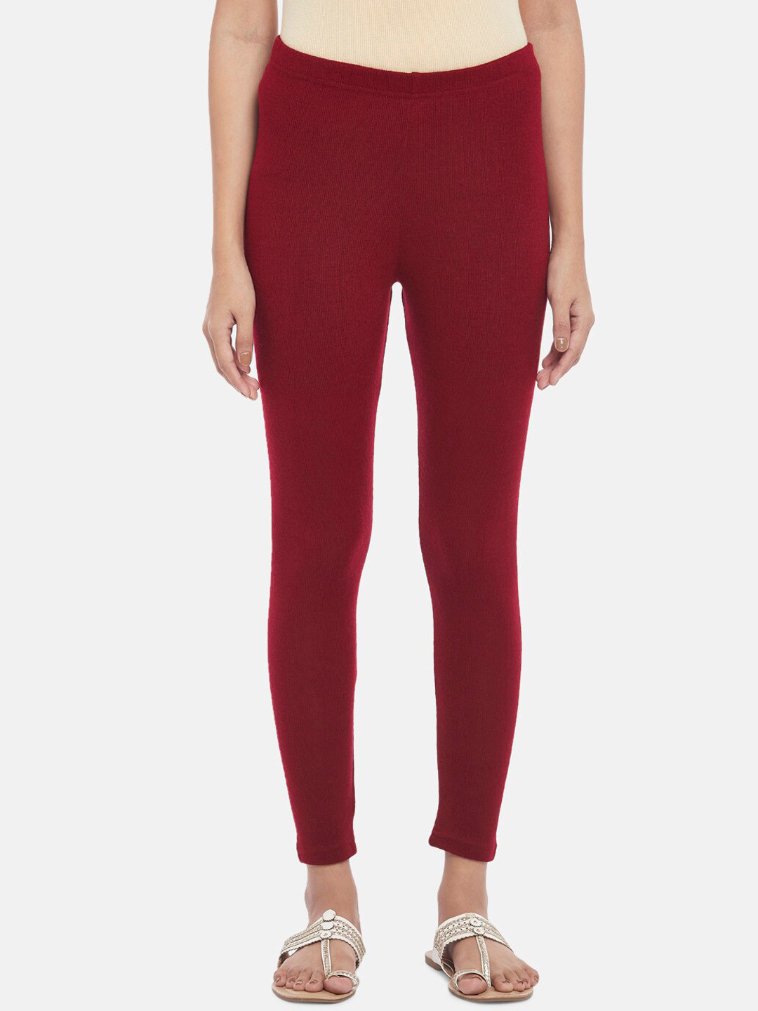 

RANGMANCH BY PANTALOONS Women Marron Solid Ankle-Length Leggings, Maroon