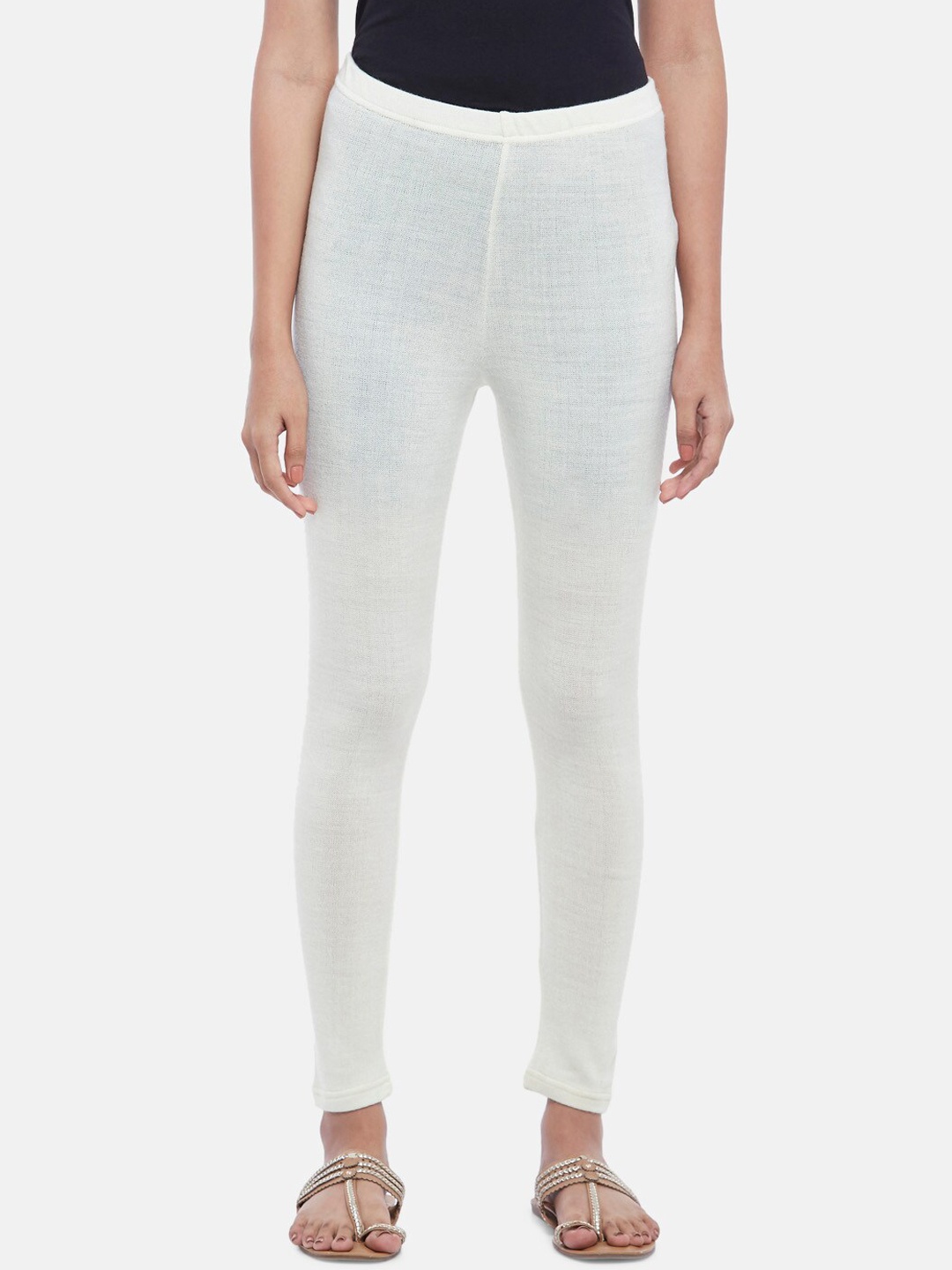 

RANGMANCH BY PANTALOONS Women Off White Solid Acrylic Leggings