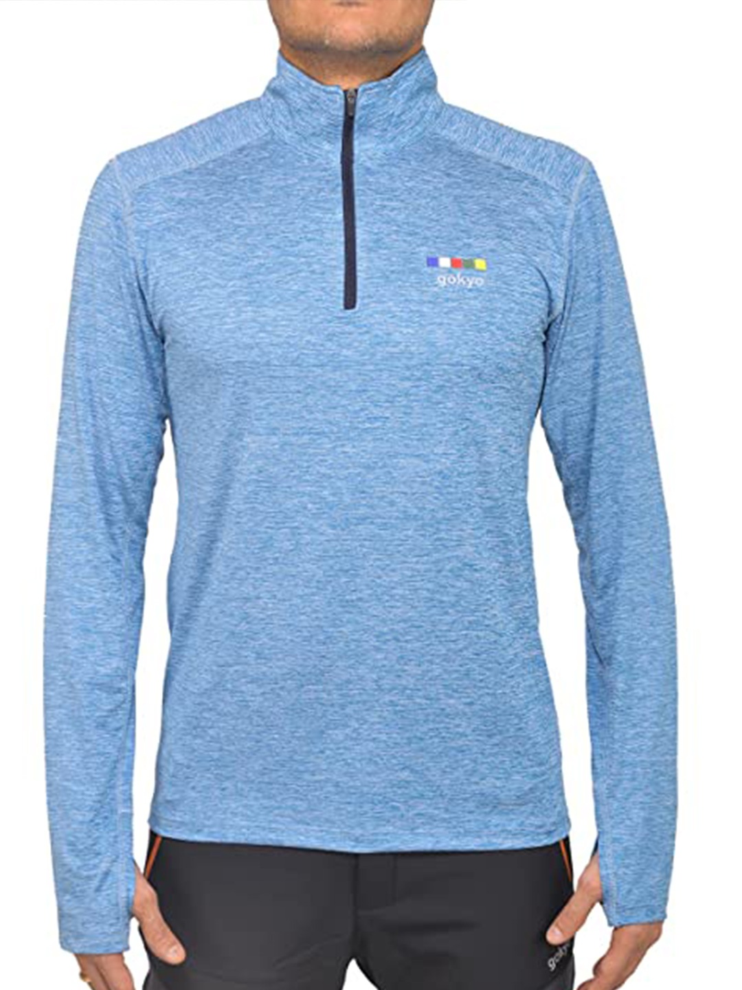 

GOKYO Men Blue High Neck Rapid-Dry T-shirt