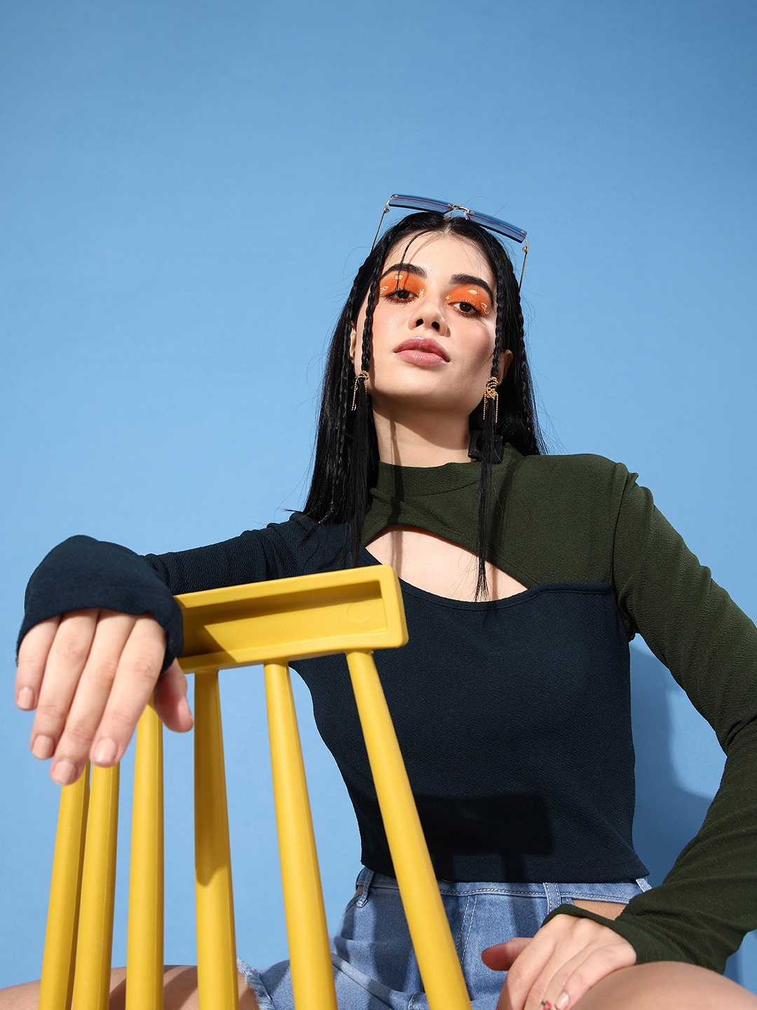 

The Roadster Life Co. Colourblocked Crop Top With Cut Out Detailing, Navy blue