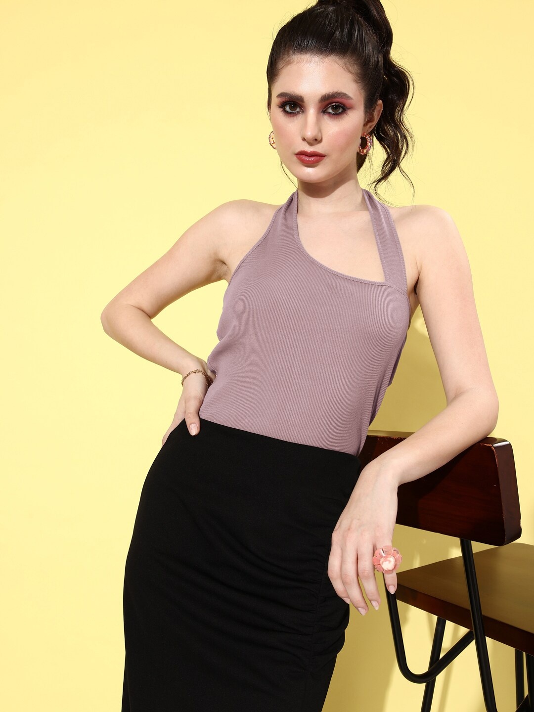 

The Roadster Lifestyle Co. Princely Mauve Emo New Necklines Pure Cotton Crop Top