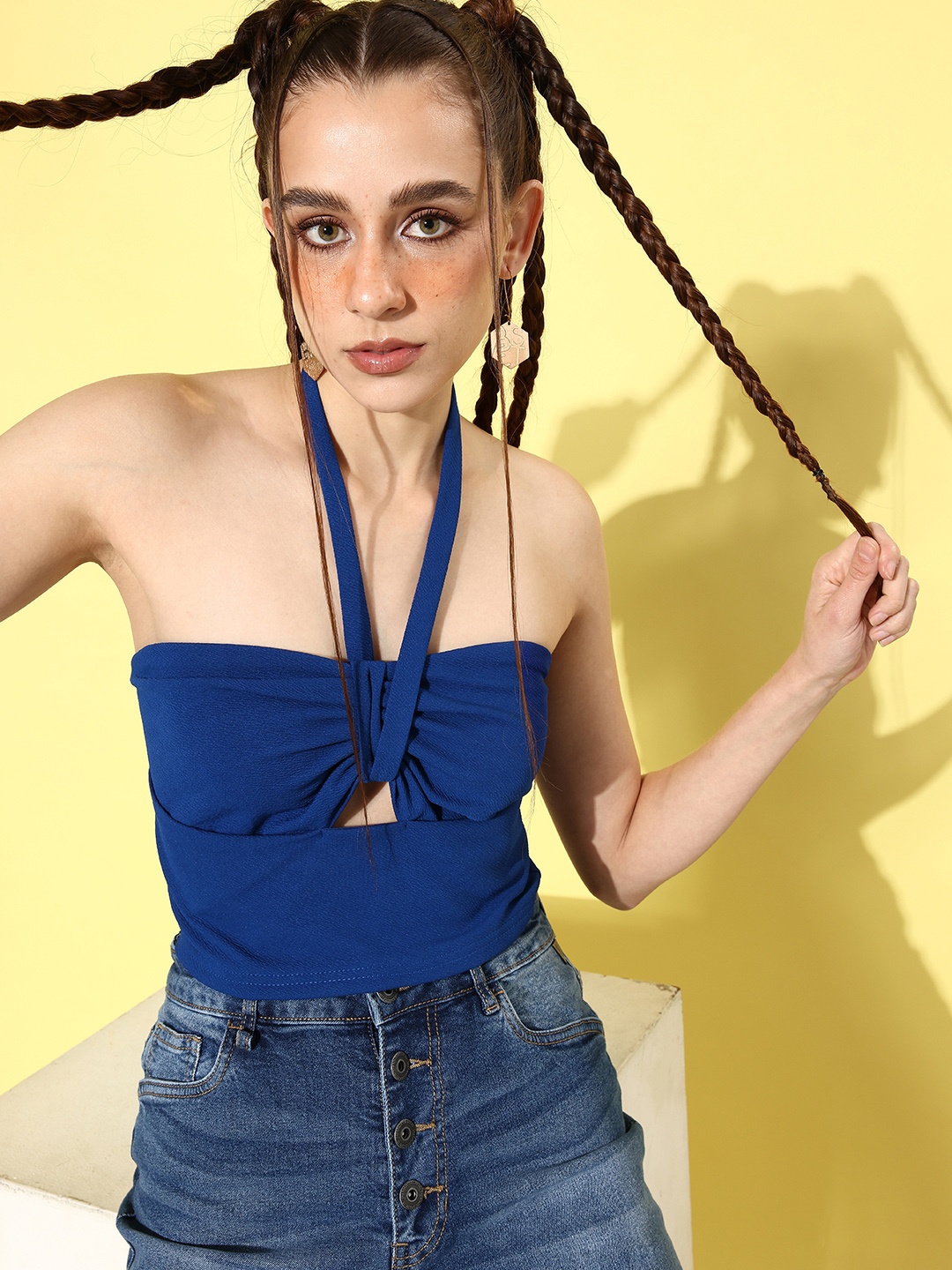 

The Roadster Lifestyle Co. Royal Blue Retro Optimism Bustier Crop Top