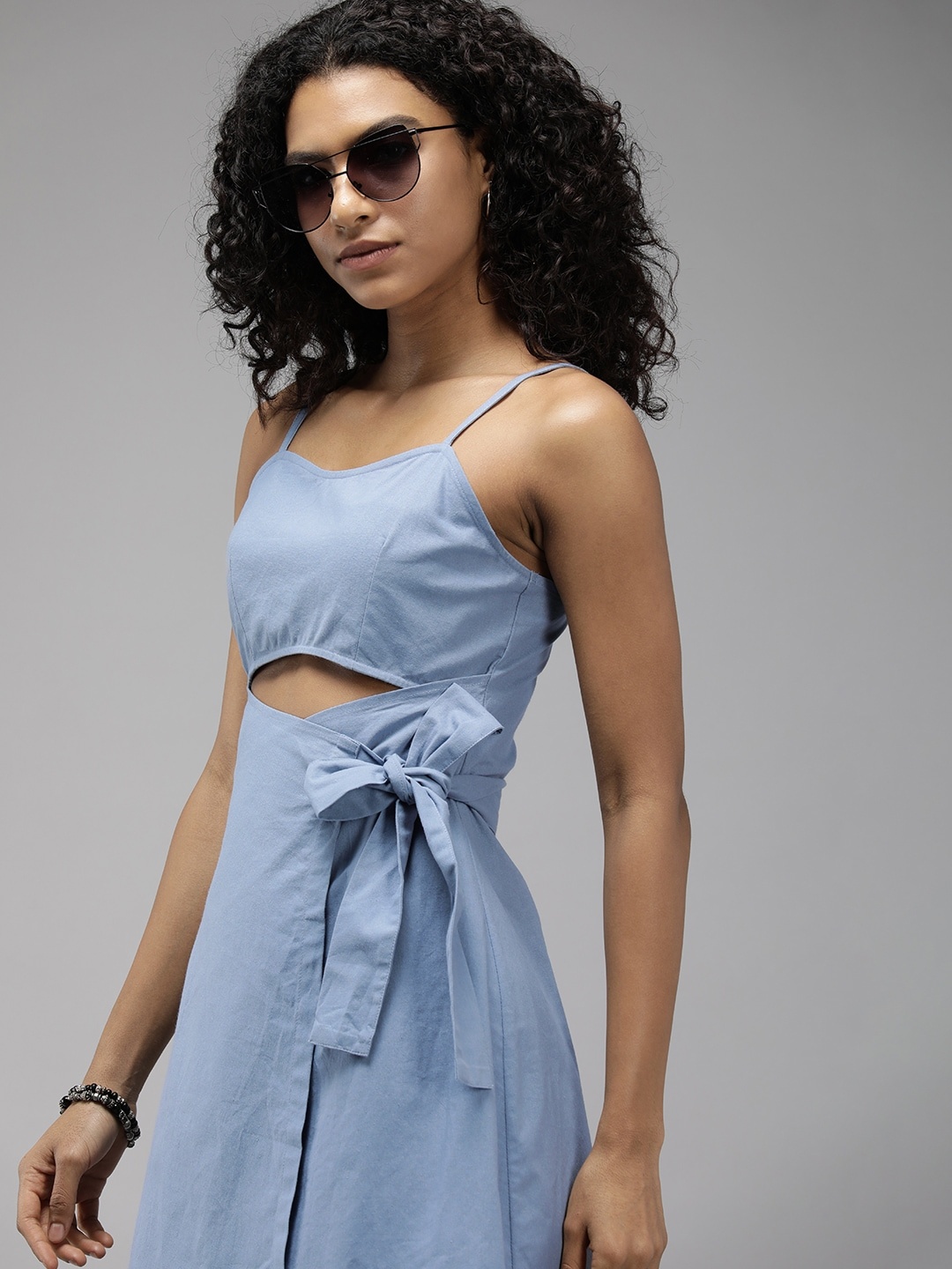 

Roadster Pure Cotton Fit & Flare Dress, Blue