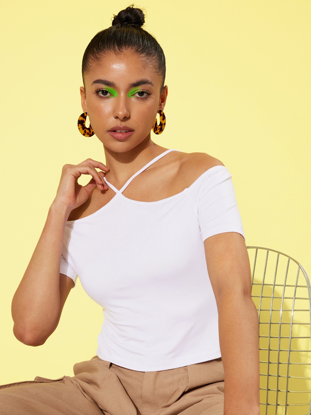 

The Roadster Lifestyle Co. Solid Off-Shoulder Pure Cotton Top, White