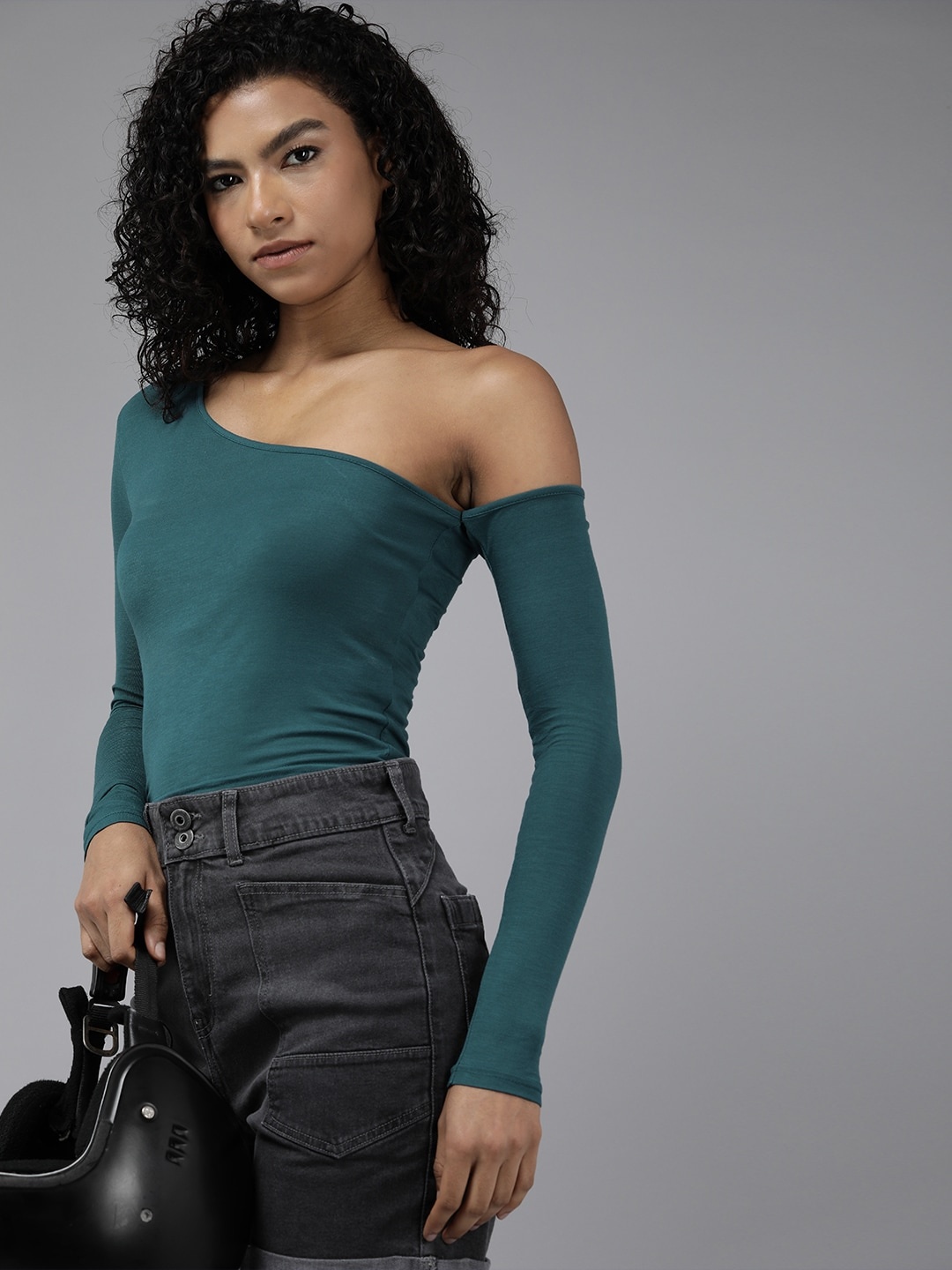 

The Roadster Lifestyle Co. Solid One Shoulder Fitted Top, Teal