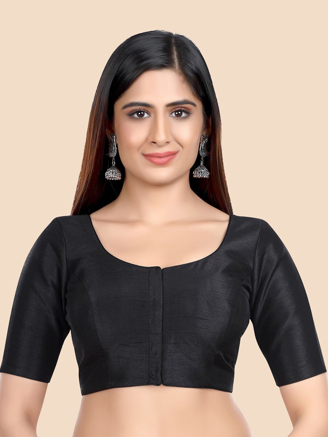 

neckbook Black Solid Readymade Saree Blouse