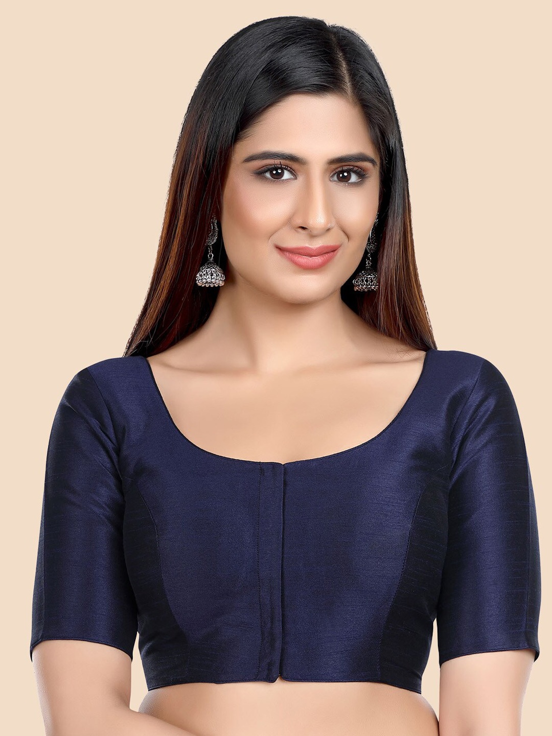 

neckbook Navy Blue Solid Saree Blouse