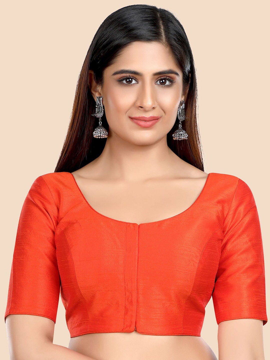 

neckbook Rust Brown Solid Readymade Saree Blouse