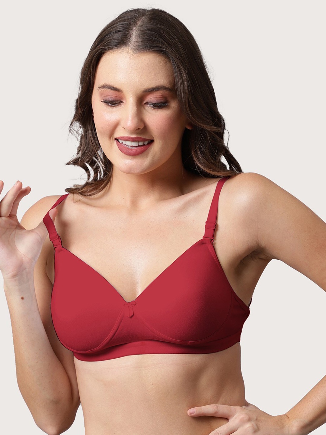 

BEWILD Red Cotton Bra Lightly Padded