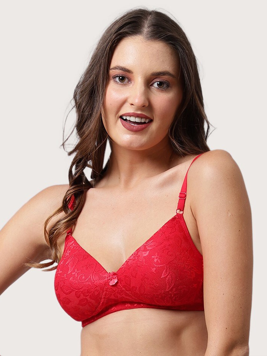 

BEWILD Red Cotton Bra Lightly Padded