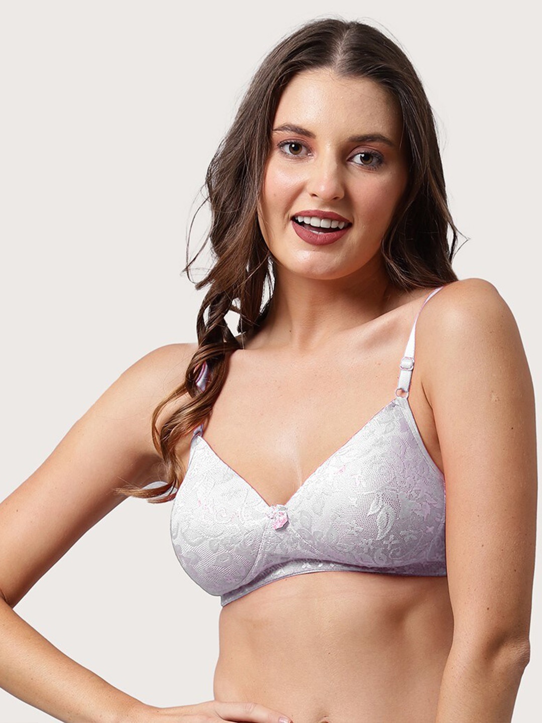

BEWILD Grey Floral Cotton Bra Lightly Padded