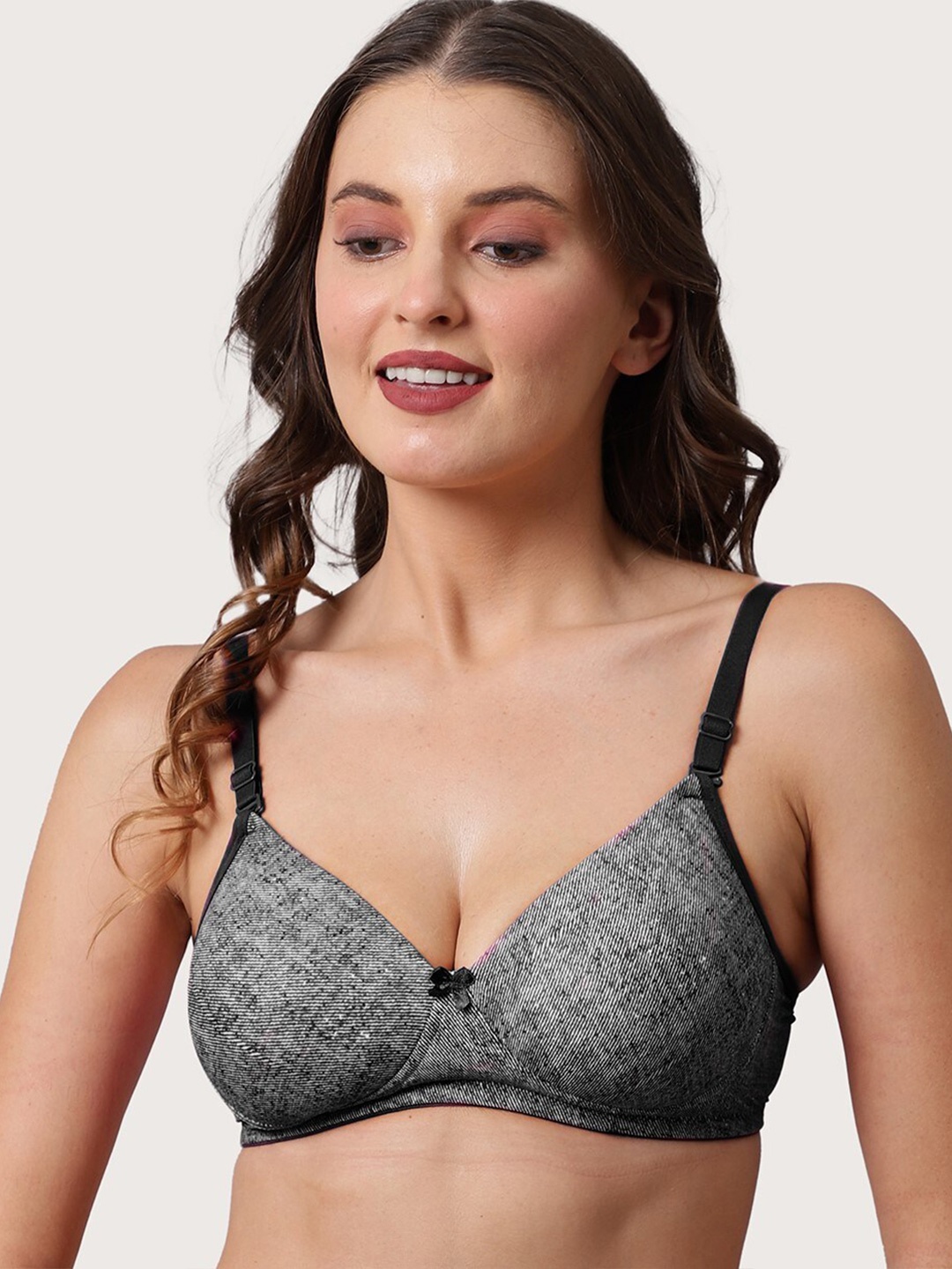 

BEWILD Grey & Black Cotton Bra Lightly Padded