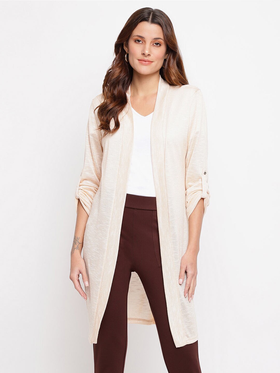 

Latin Quarters Women Beige Longline Shrug