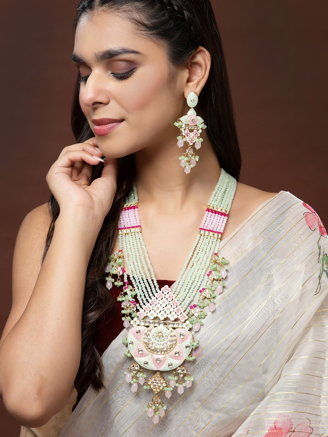 

PANASH Gold-Plated & Green Kundan Jewellery Set