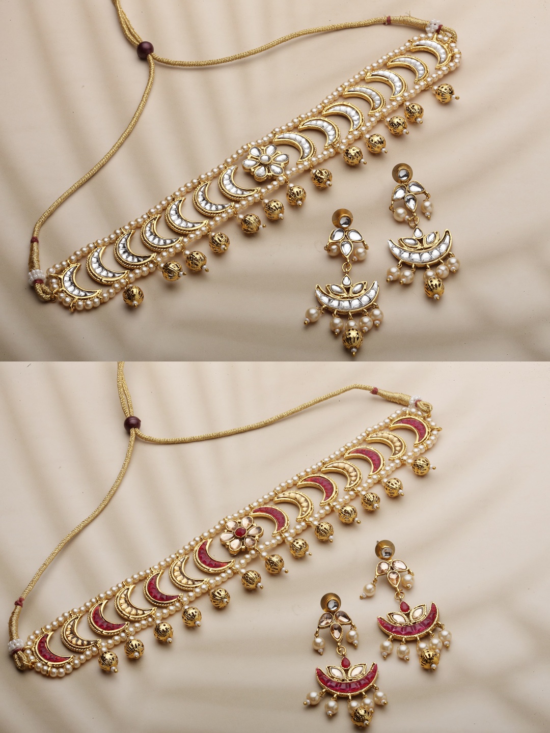 

PANASH Gold-Plated & White Kundan Reversible Jewellery Set