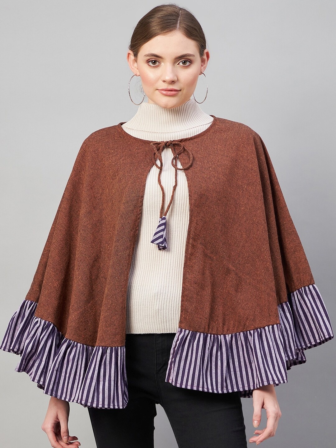 

InWeave Women Brown & Blue Striped Poncho