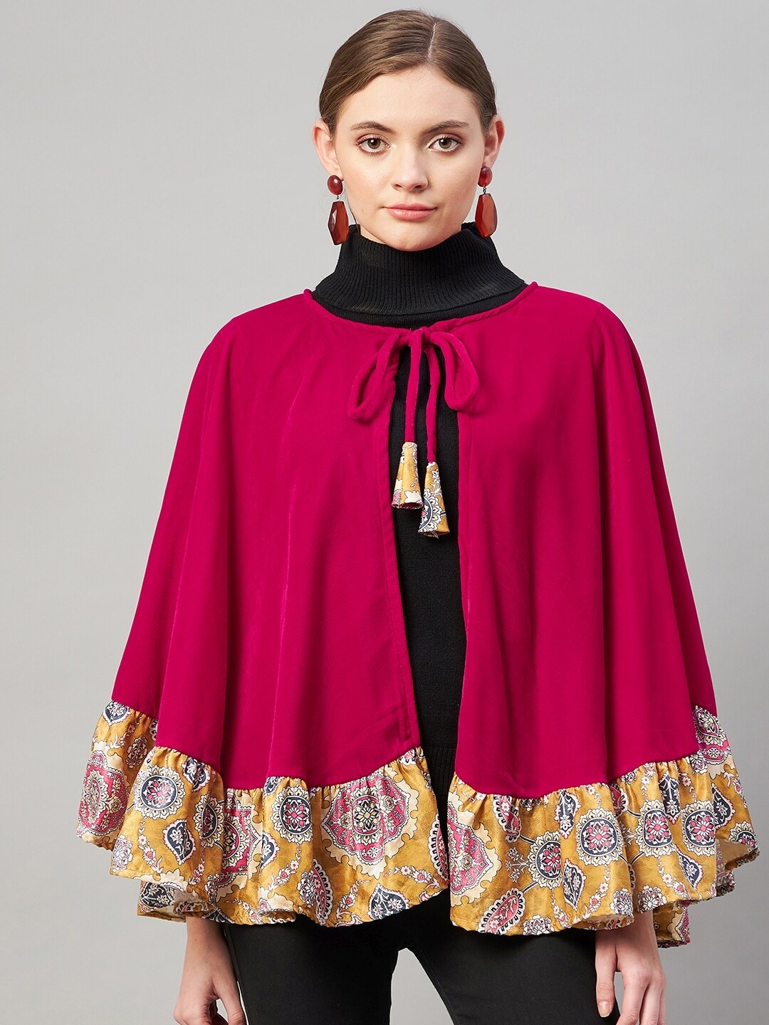 

InWeave Women Magenta & Yellow Printed Poncho
