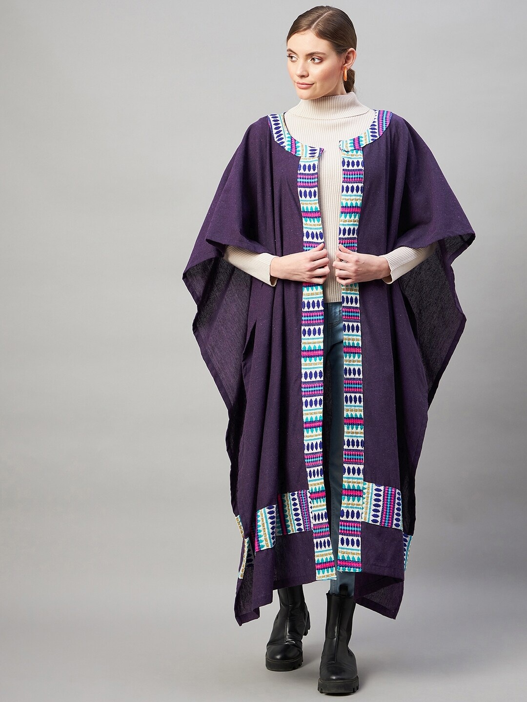 

InWeave Women Purple & Blue Cotton Longline Poncho