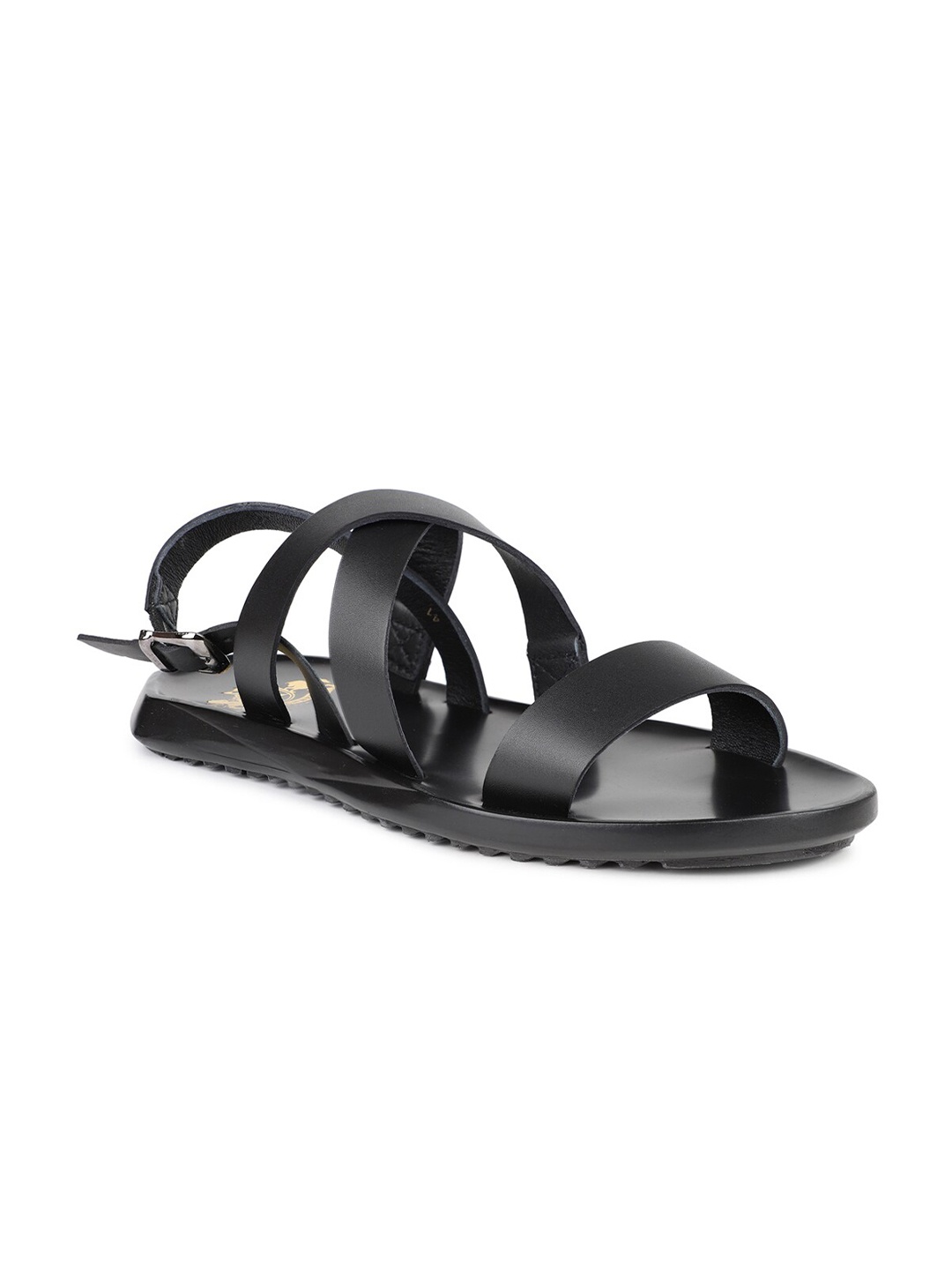 

ATESBER by Inc.5 Men Black Leather Comfort Sandals