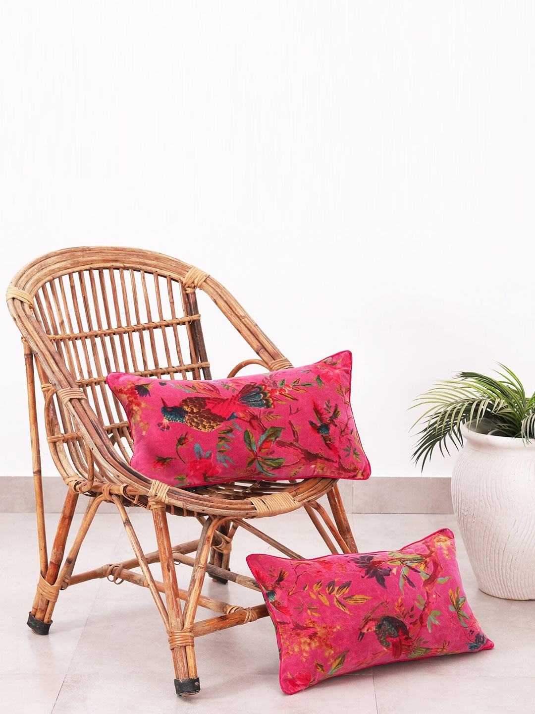 

HANDICRAFT PALACE Pink & Blue Set of 2 Floral Velvet Rectangle Cushion Covers