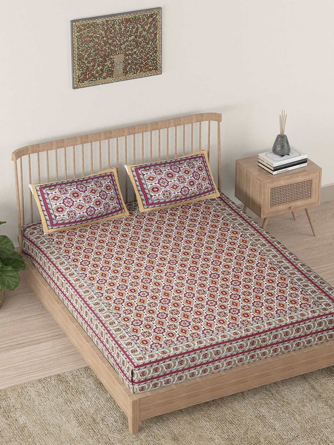 

EK BY EKTA KAPOOR Yellow 120 TC King Size Cotton Bedsheet With 2 Pillow Covers