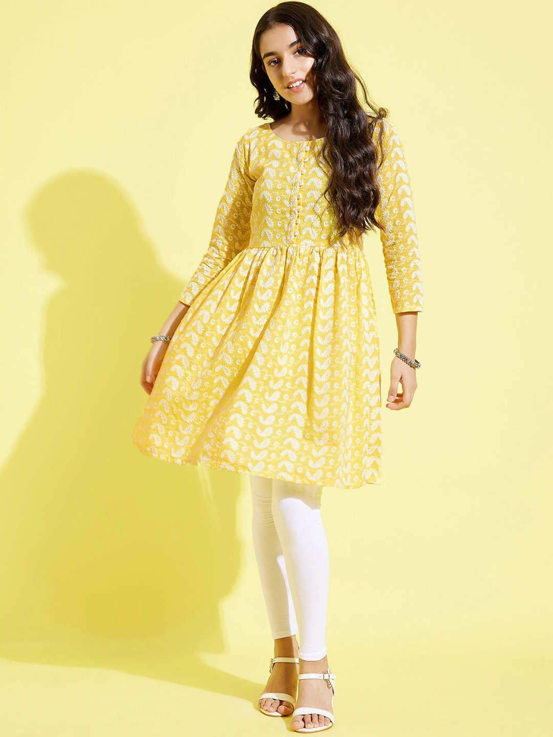 

VASTRAMAY Chikankari Embroidered Pure Cotton Kurta with Leggings, Mustard