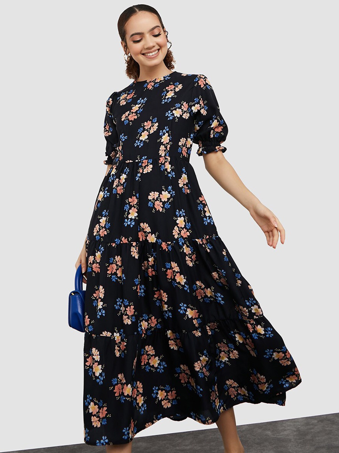 

Styli Women Black Floral A-Line Maxi Dress
