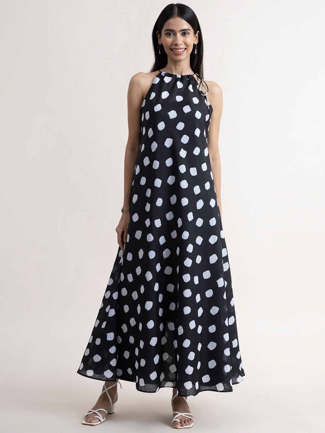 

Pink Fort Black Printed Maxi Dress