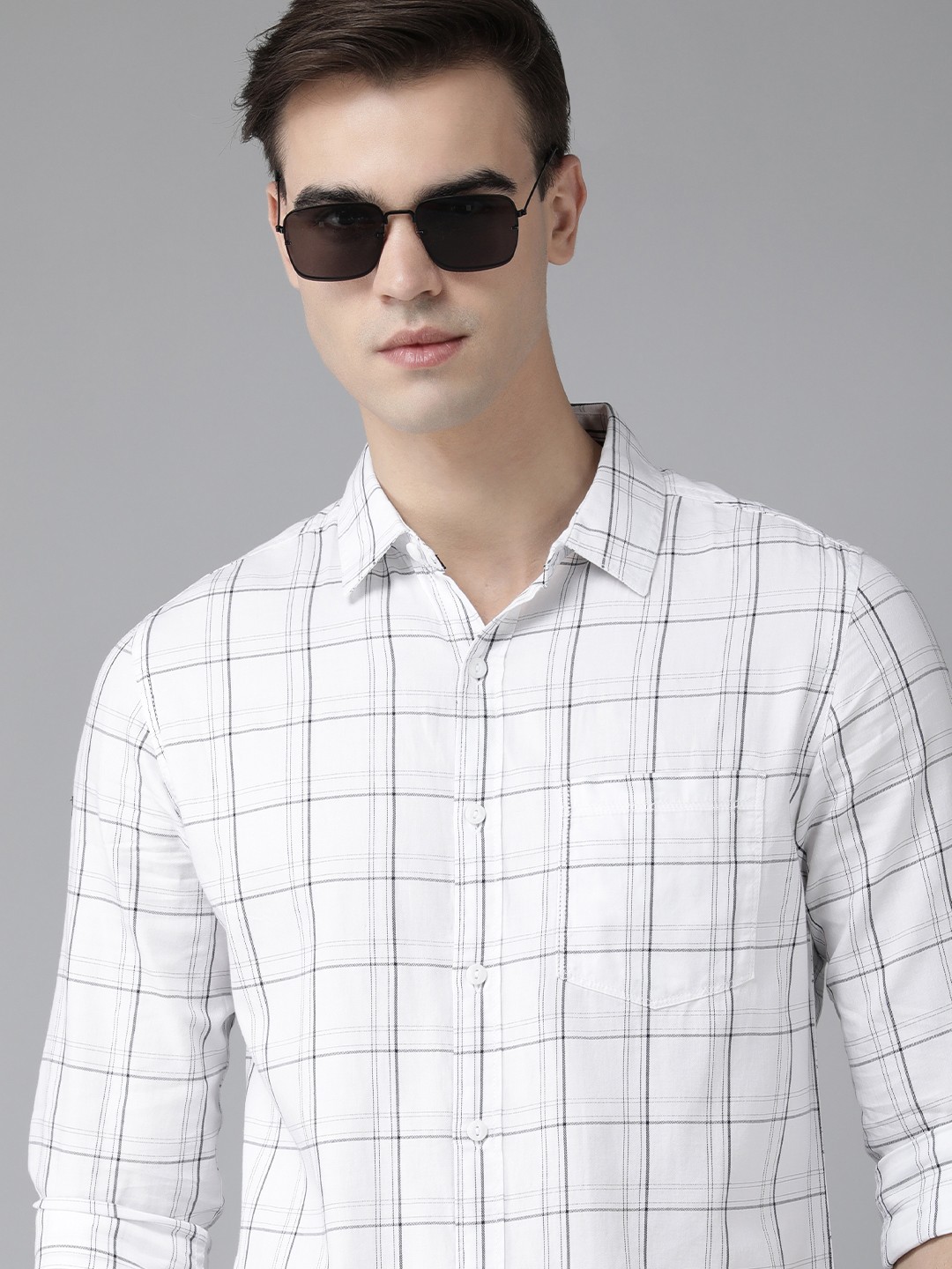 

SPYKAR Men Pure Cotton Tartan Checks Casual Shirt, White
