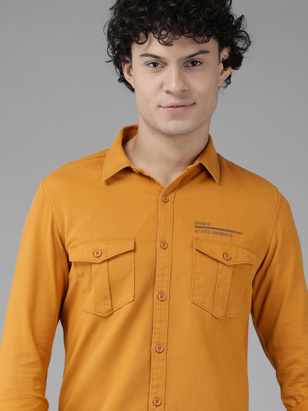 

SPYKAR Men Solid Slim Fit Pure Cotton Casual Shirt, Mustard