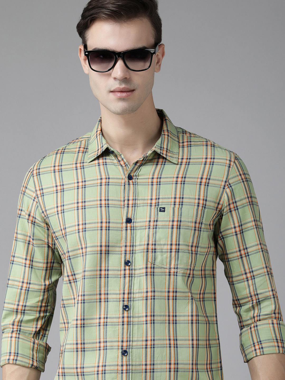 

SPYKAR Men Slim Fit Tartan Checked Pure Cotton Casual Shirt, Green