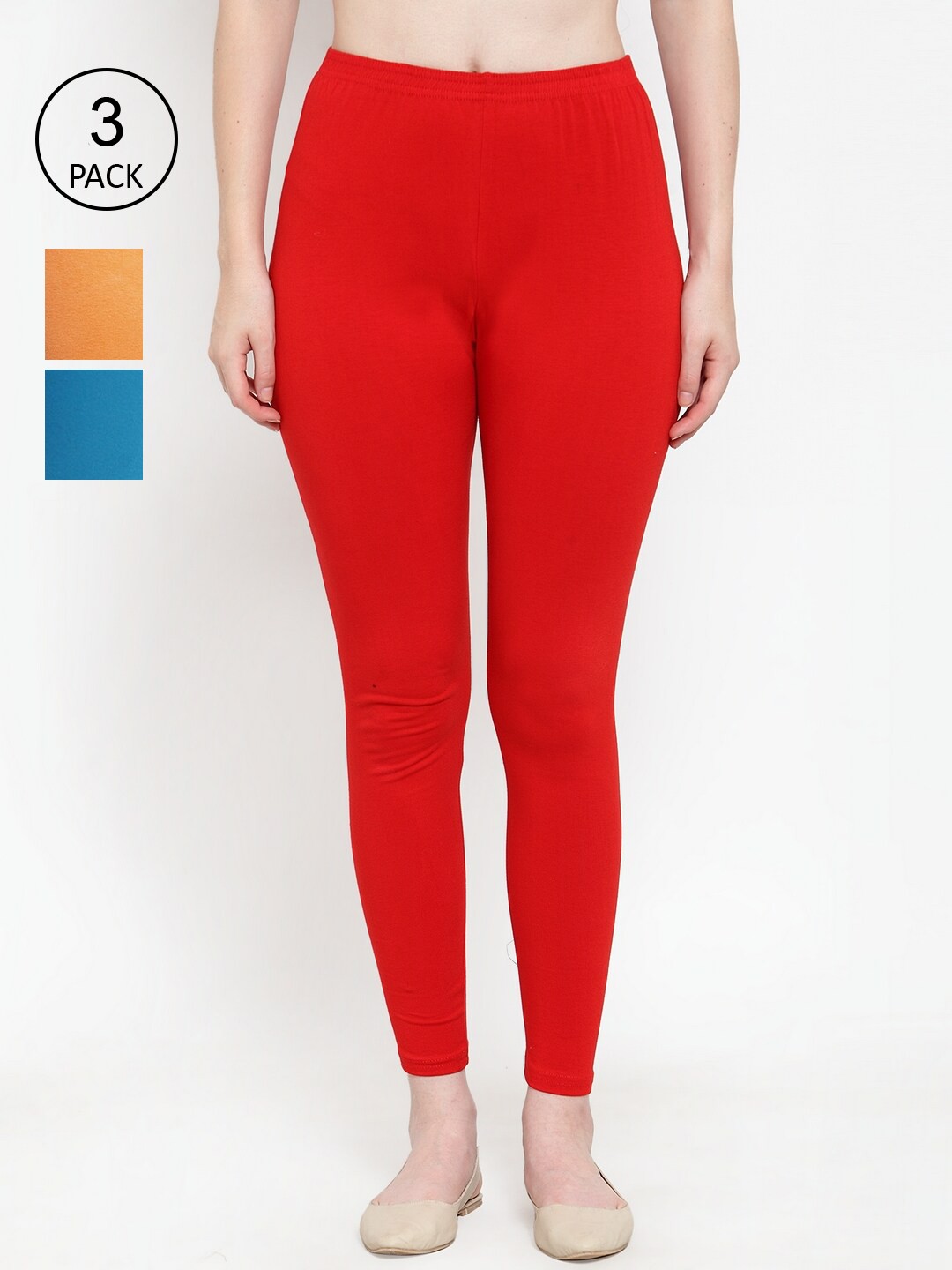 

GRACIT Women Pack Of 3 Cotton Lycra Solid Ankle Length Leggings, Red