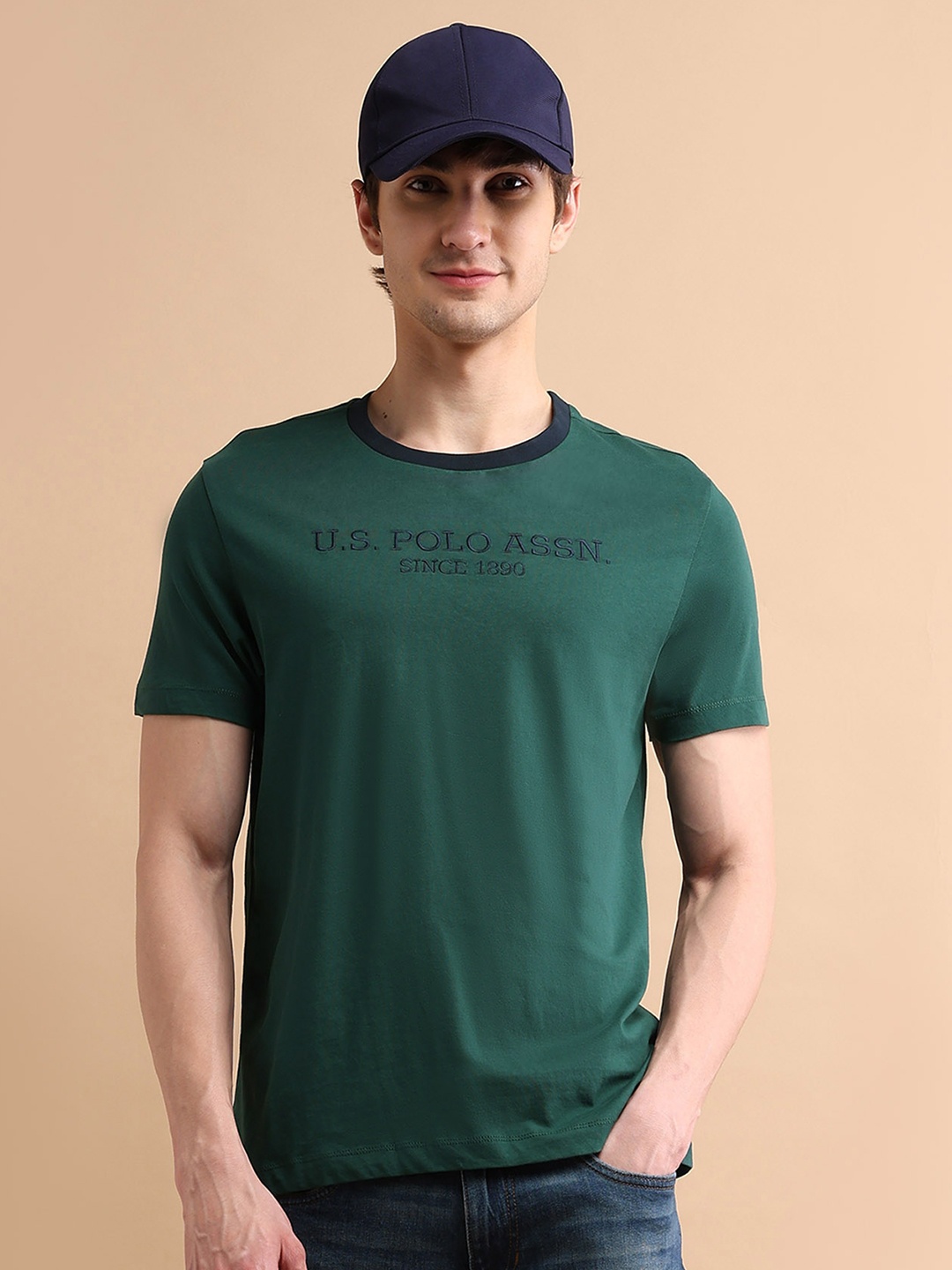 

U.S. Polo Assn. Men Typography Printed Cotton T-Shirt, Green