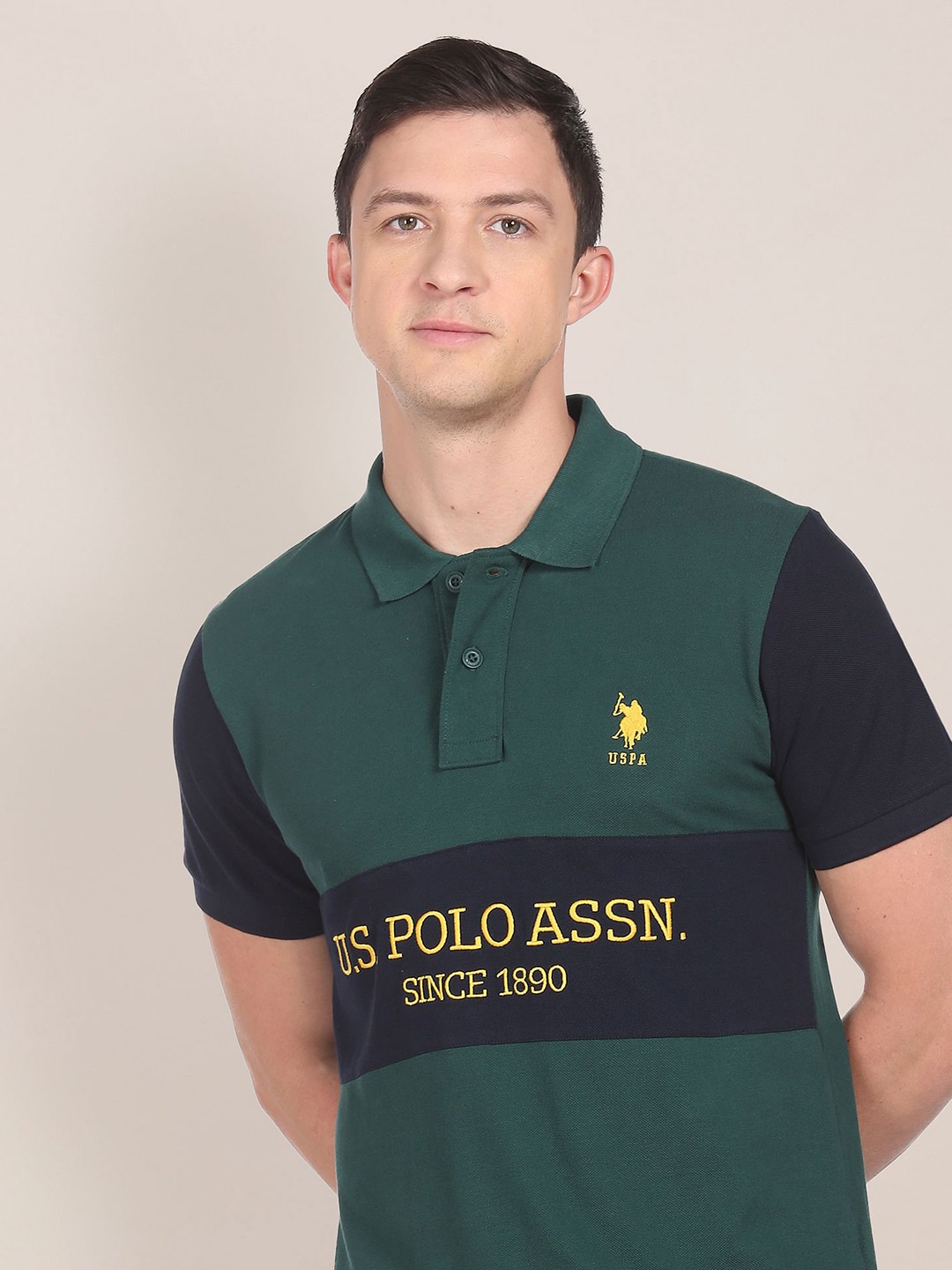 

U.S. Polo Assn. Men Pure Cotton Embroidered Rugby Polo T-Shirt, Green