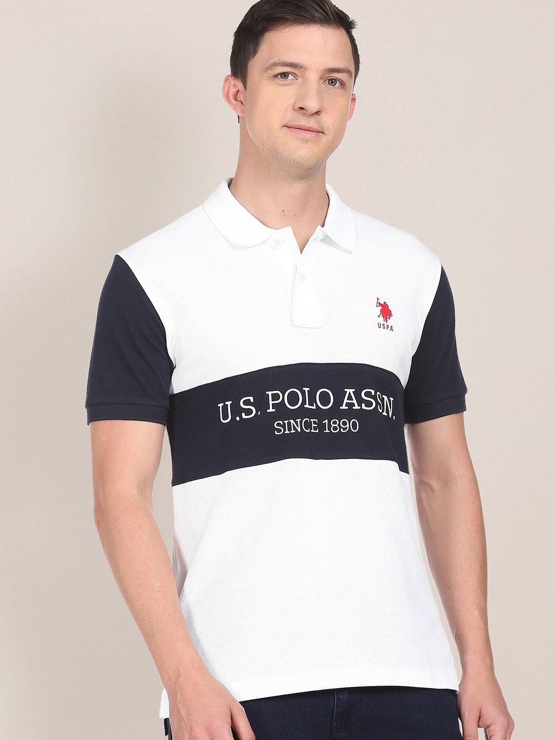 

U.S. Polo Assn. Men Rugby Polo Collar Cotton T-shirt, White