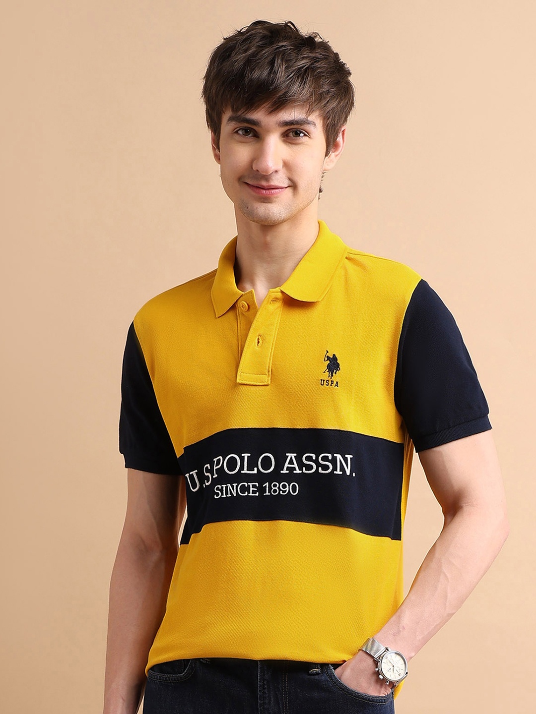 

U.S. Polo Assn. Men Colorblocked Embroidered Rugby Polo Shirt, Yellow
