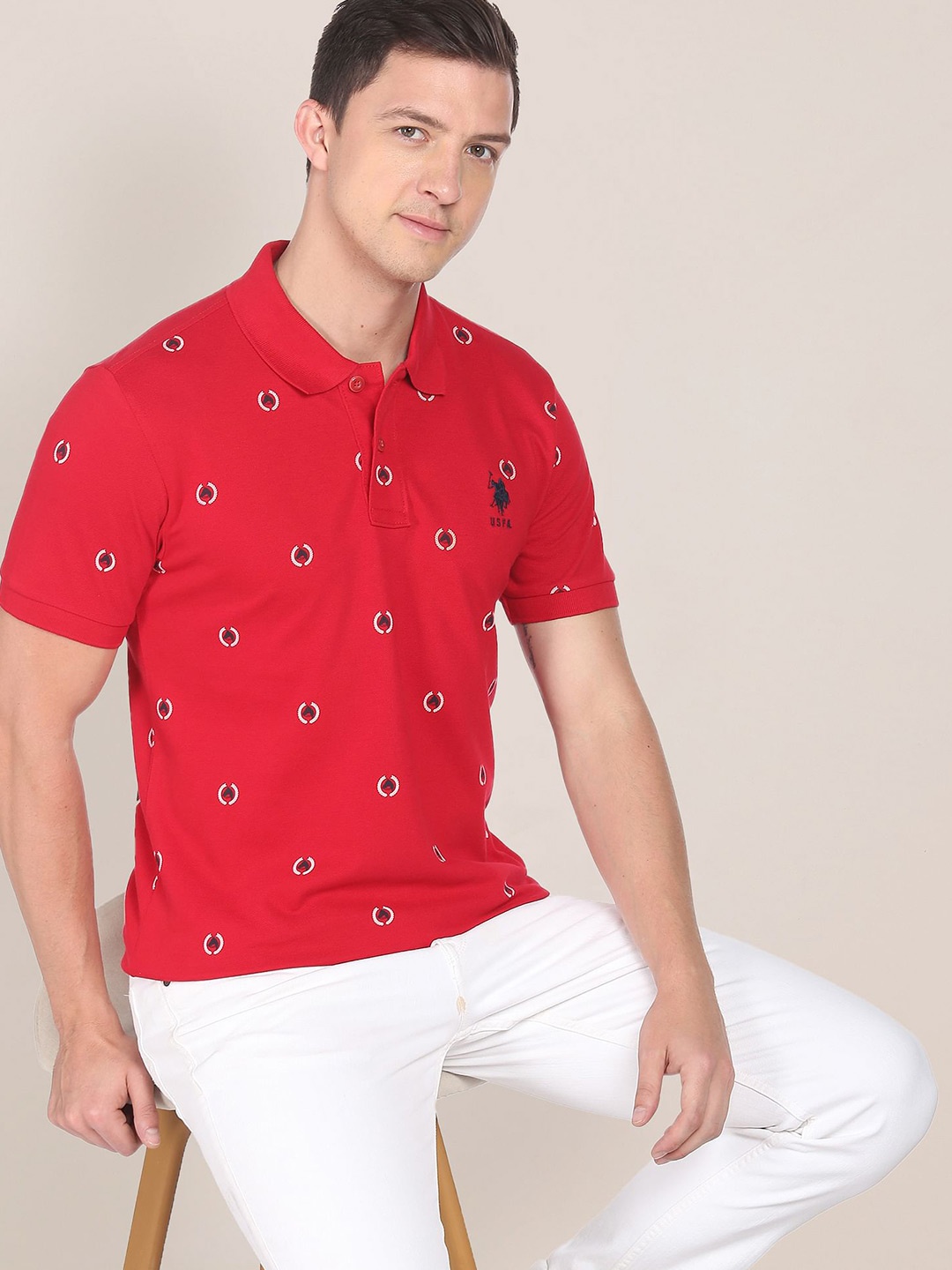 

U.S. Polo Assn. Men Cotton Heritage Print Polo Shirt, Red